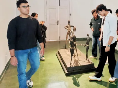 IIFA students at a museum exhibit panel in Bengaluru